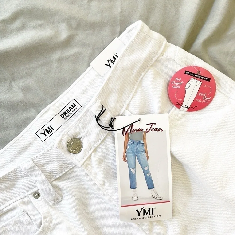 NEW YMI white distressed Mom Jean